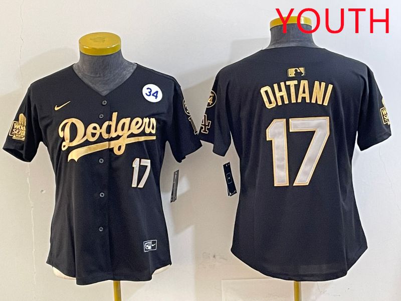 Youth Los Angeles Dodgers #17 Ohtani Black Gold Game 2025 Nike MLB Jersey style 5->youth mlb jersey->Youth Jersey